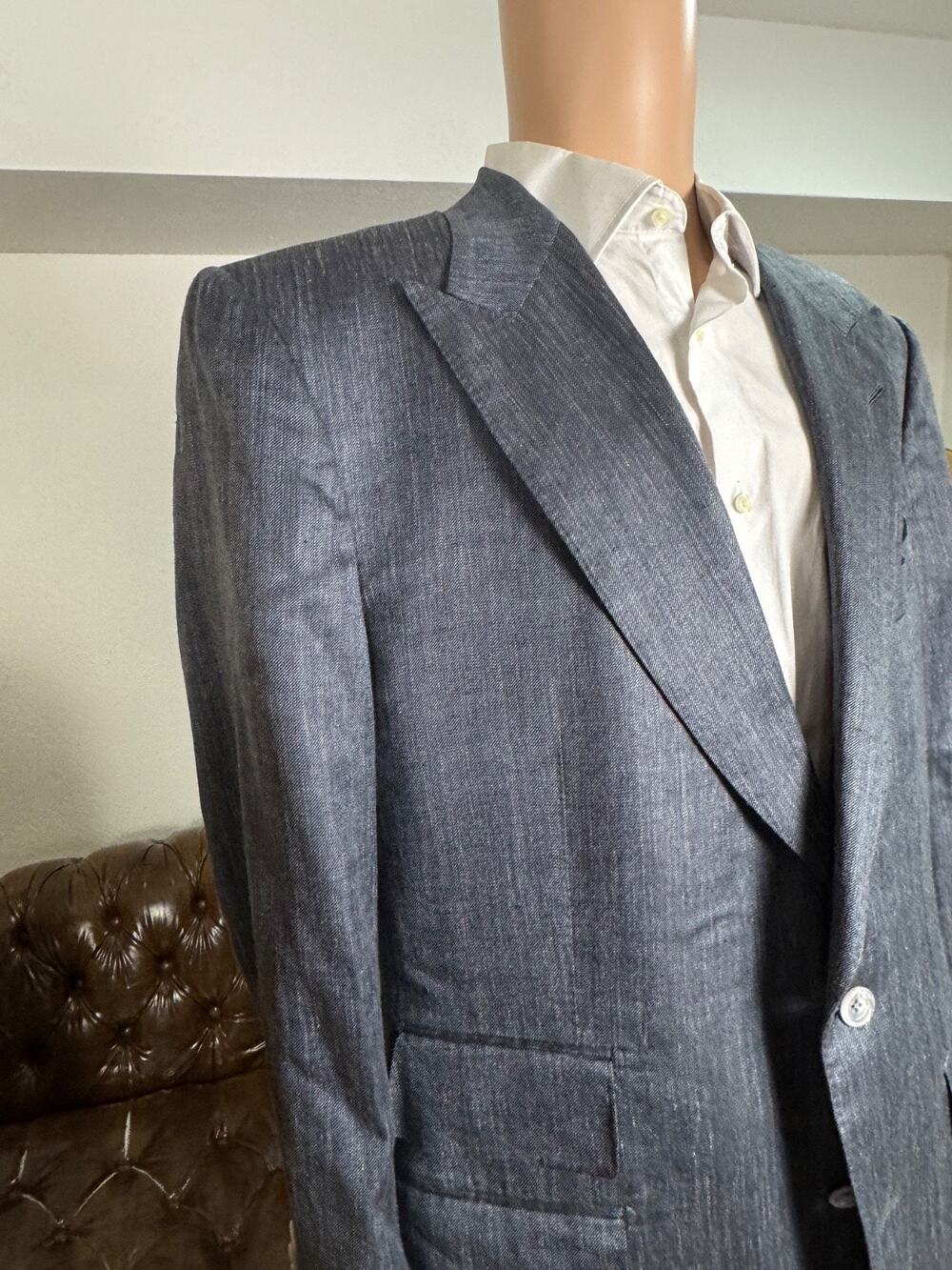 Tom Ford Gray Wool Silk Linen Peak Lapel Blazer Suit Jacket 56 46R US